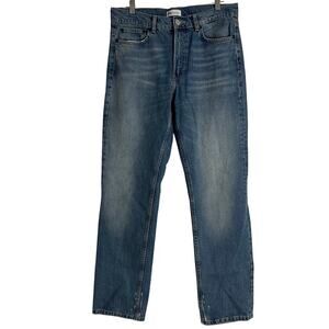 Zara Woman’s Medium Wash High Waist Straight Leg Distressed Denim Jean- Size 8